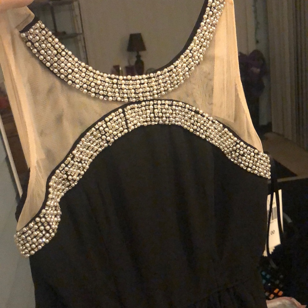 Black with white lace jeweled prom dress